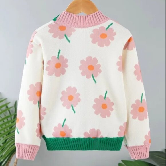 Boutique Girls Floral Pink White Flower Cardigan Sweater - Picture 4 of 5